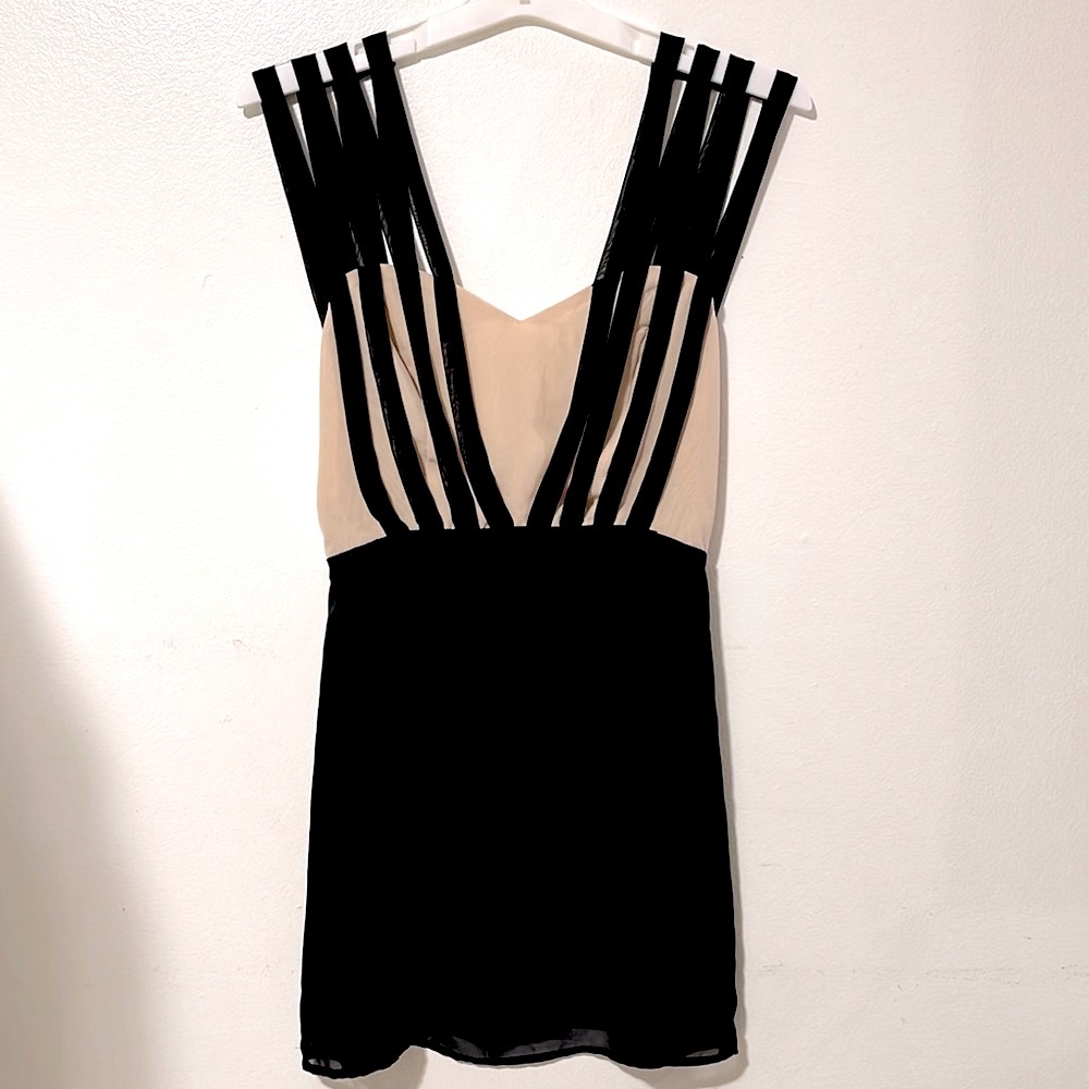 DOUBLE IN BRASS | Women’s Black and Nude Mini Dress Size Small